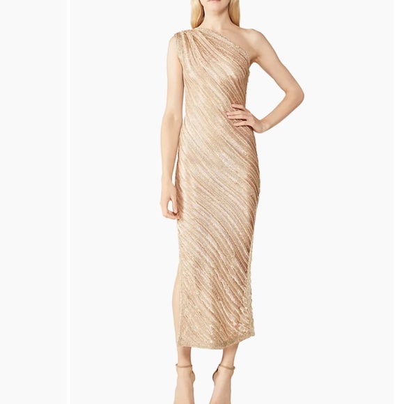 Hervé Leger Woven Metallic One-Shoulder Gown Size L - Picture 3 of 10